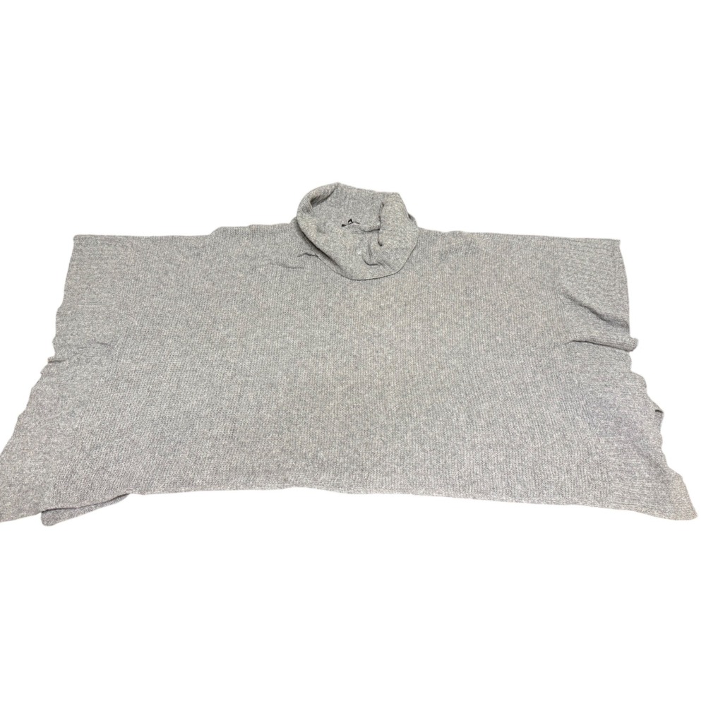 Gray Knit Poncho Turtleneck Sweater Casual Pullover Top Comfy Relaxed Fit